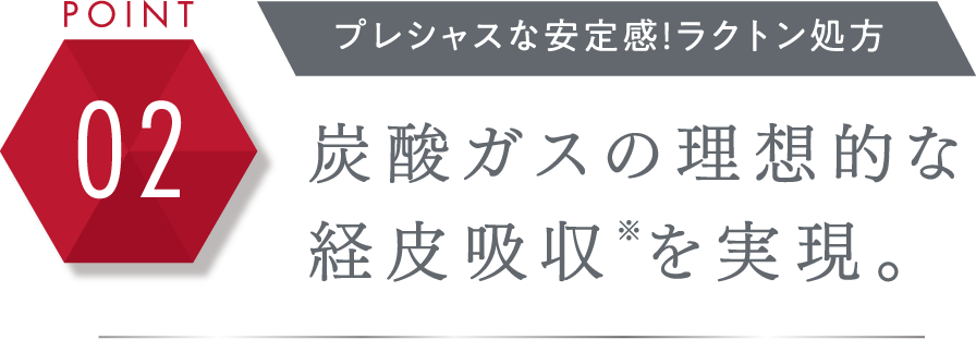 POINT 02 プレシャスな安定感！ラクトン処方 炭酸ガスの理想的な経皮吸収※を実現。