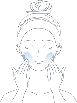 指先にとり下から上へやさしく引き上げるように顔全体に伸ばしてください。